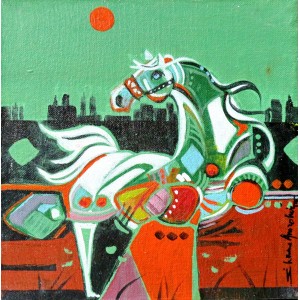 Shan Amrohvi, 08 x 08 inch, Oil on Canvas, Horse Painting, AC-SA-093
